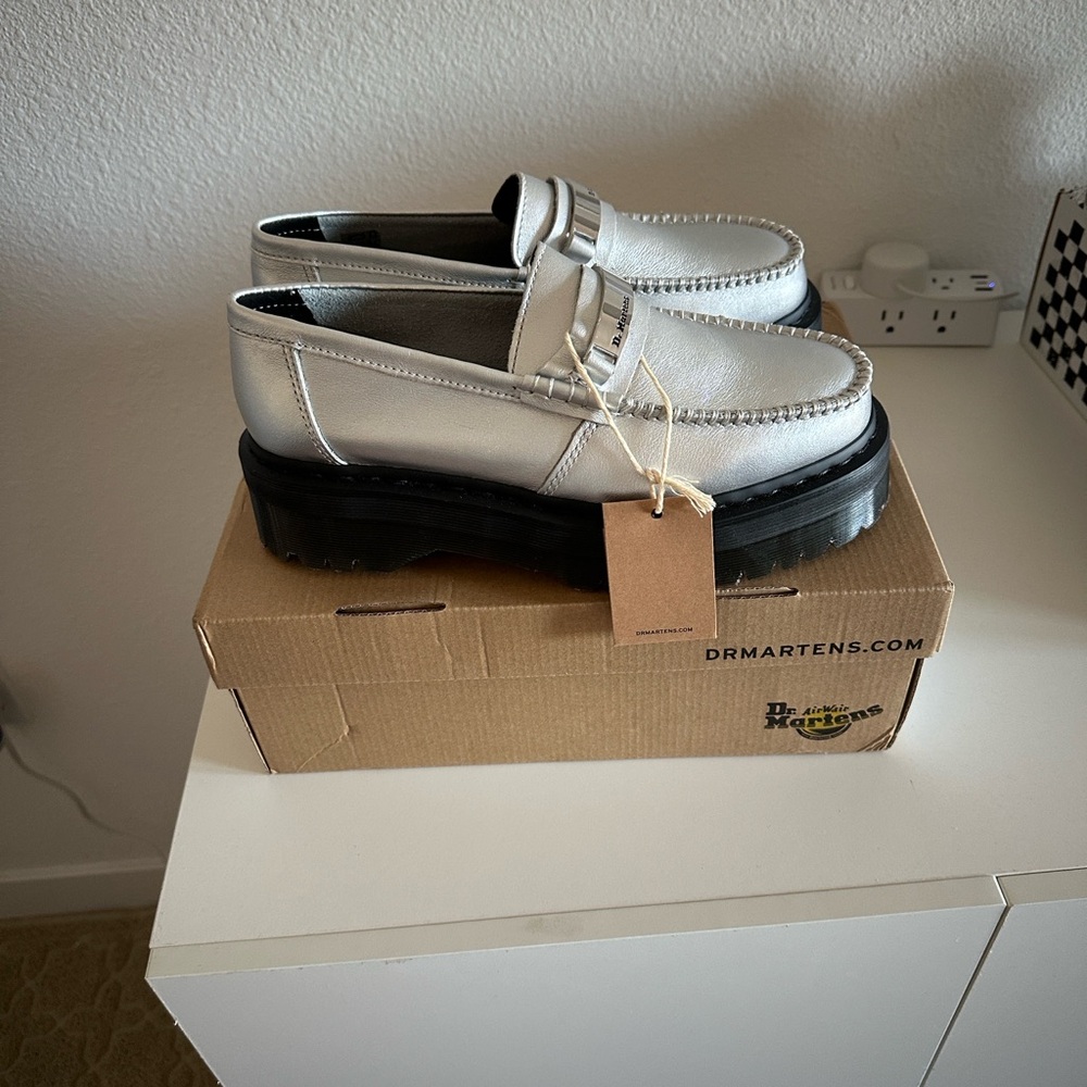 Dr. Martens Silver Leather Penton II Quad Platform Loafers - Picture 2 of 5